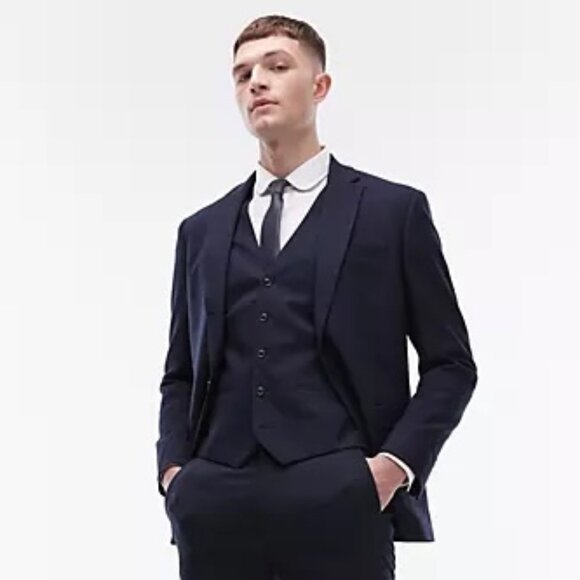 Topman SLIM textured suit jacket in navy 40R - Picture 3 of 7